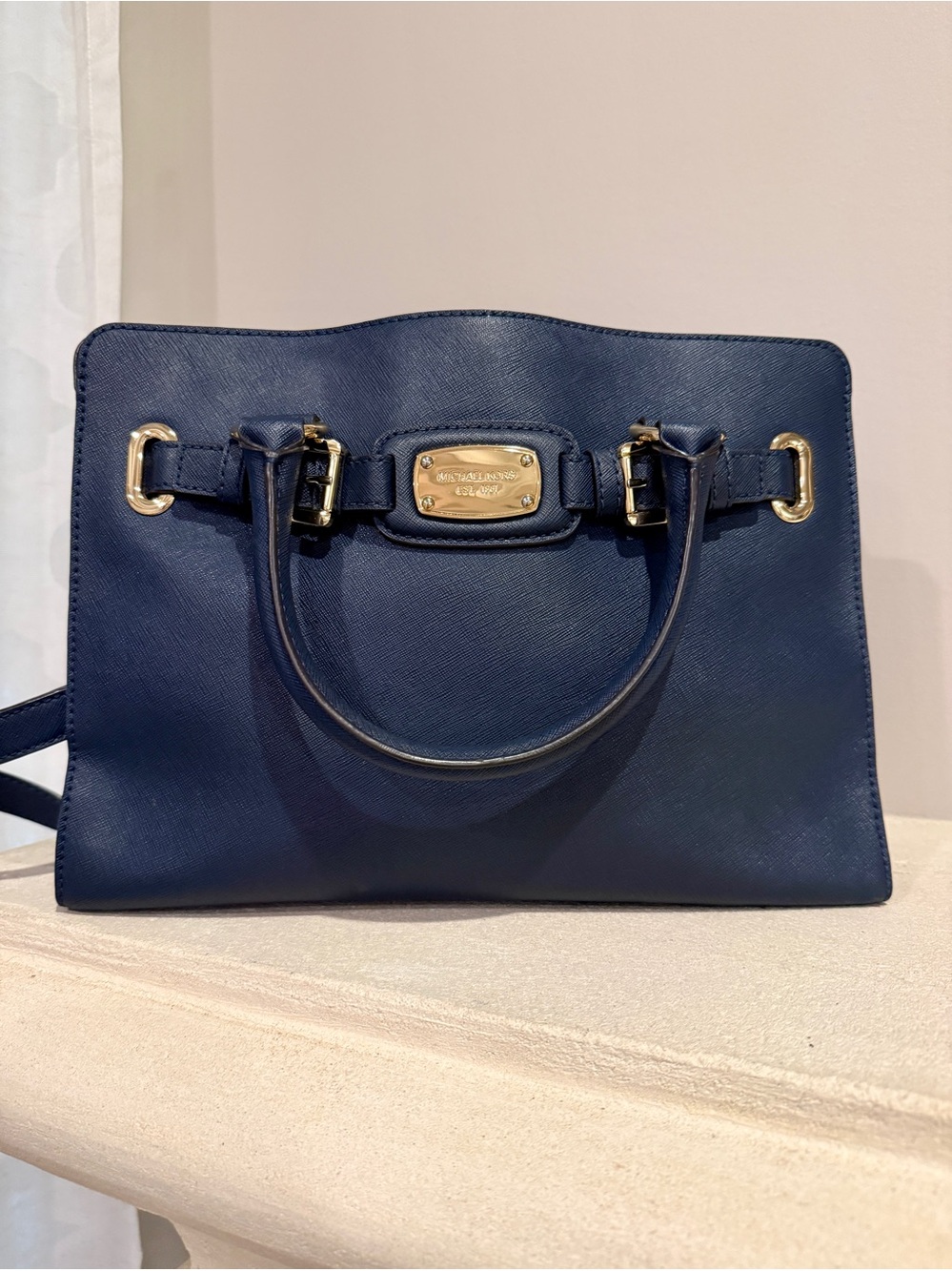 Michael Kors Hamilton Navy Leather Handbag